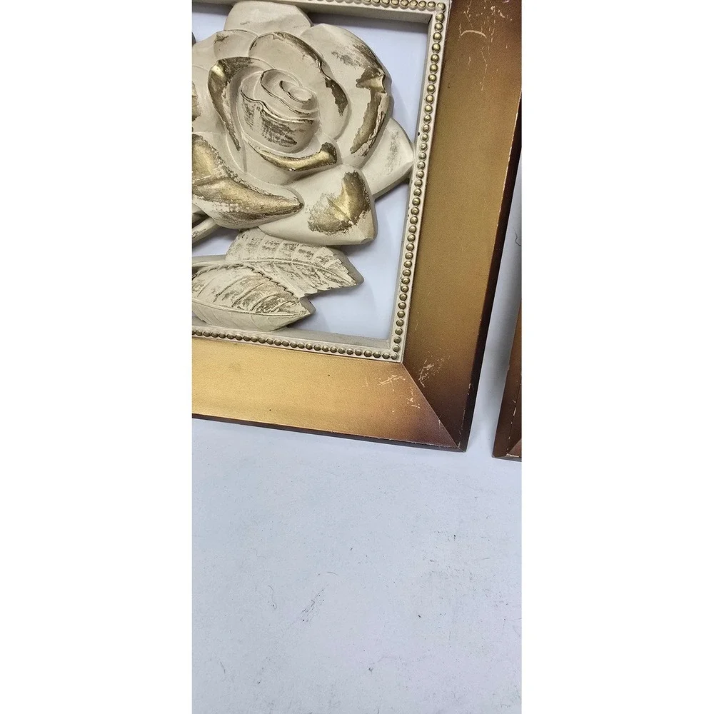 Vtg Syroco Hollywood Regency wall hanging plaques set of 2 flower mid century